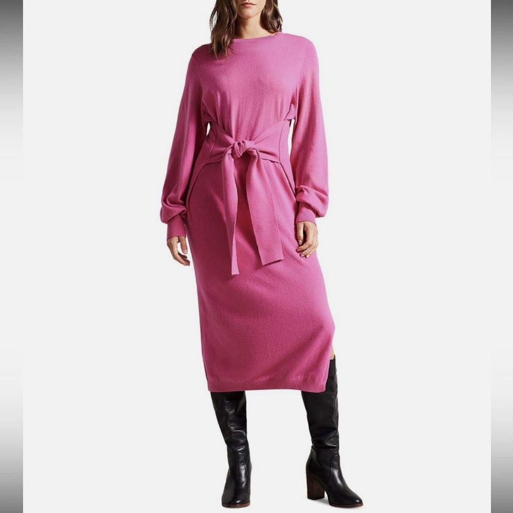 Ted Baker London Essya Slouchy Long Sleeve Tie Waist Sweater Dress Sz 4